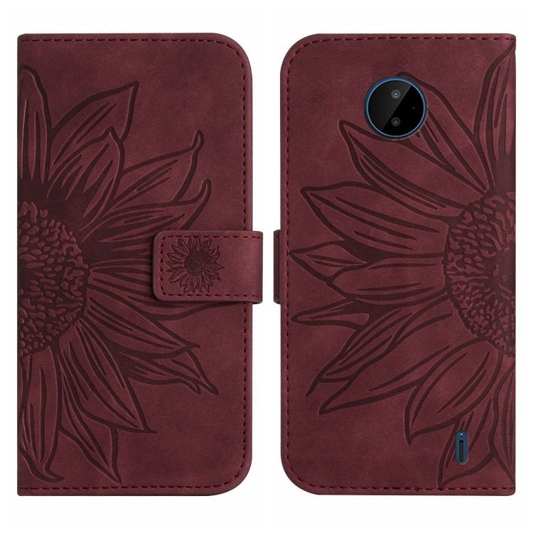For Nokia C10 / C20 Skin Feel Sun Flower Pattern Flip Leather Phone Case with Lanyard