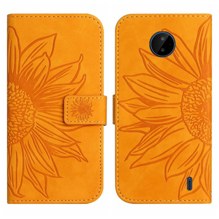 For Nokia C10 / C20 Skin Feel Sun Flower Pattern Flip Leather Phone Case with Lanyard