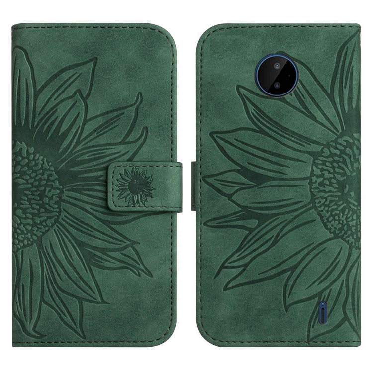 For Nokia C10 / C20 Skin Feel Sun Flower Pattern Flip Leather Phone Case with Lanyard