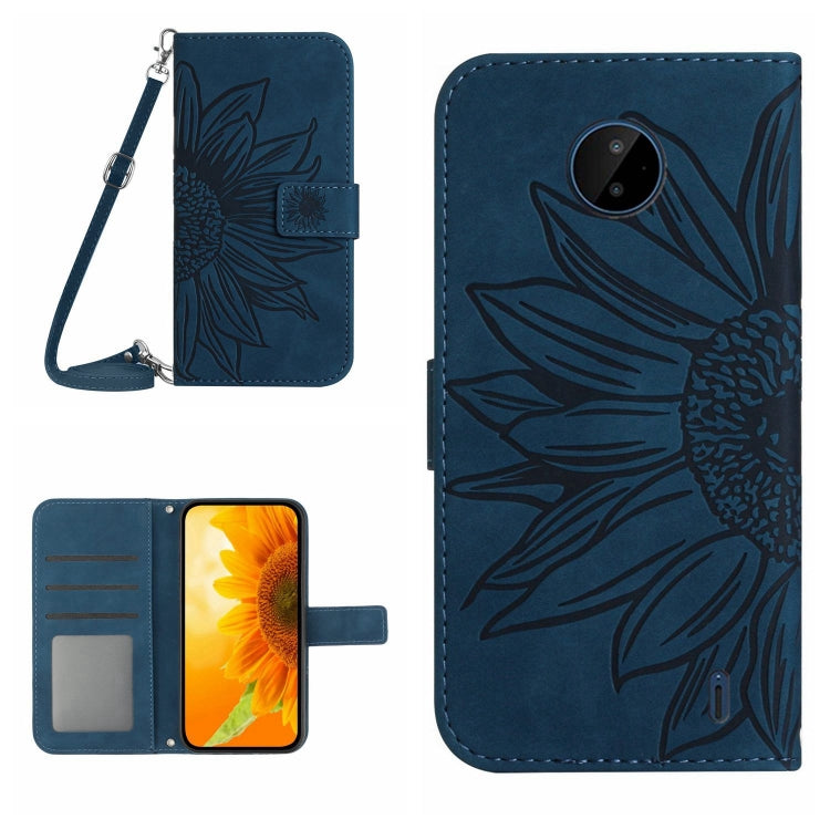 For Nokia C10 / C20 Skin Feel Sun Flower Pattern Flip Leather Phone Case with Lanyard