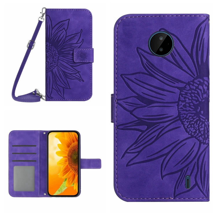 For Nokia C10 / C20 Skin Feel Sun Flower Pattern Flip Leather Phone Case with Lanyard
