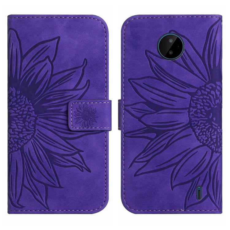 For Nokia C10 / C20 Skin Feel Sun Flower Pattern Flip Leather Phone Case with Lanyard