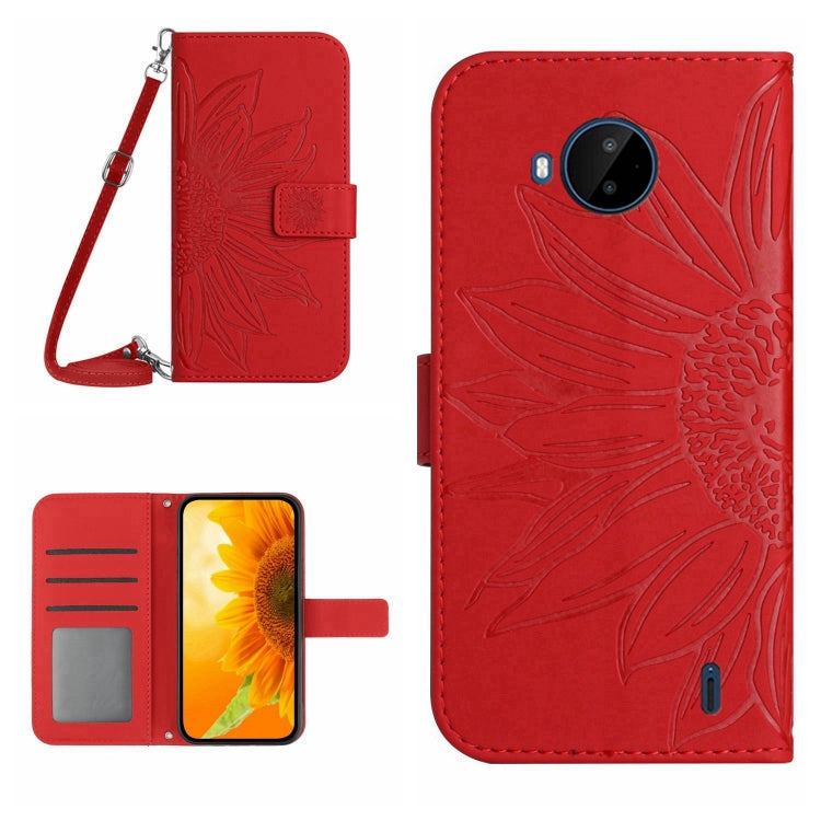 For Nokia C20 Plus Skin Feel Sun Flower Pattern Flip Leather Phone Case with Lanyard