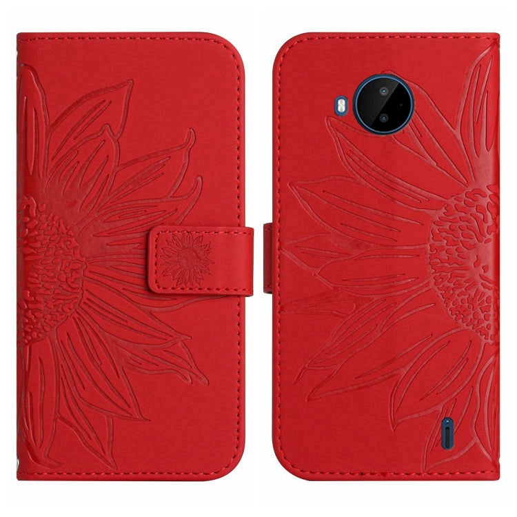 For Nokia C20 Plus Skin Feel Sun Flower Pattern Flip Leather Phone Case with Lanyard