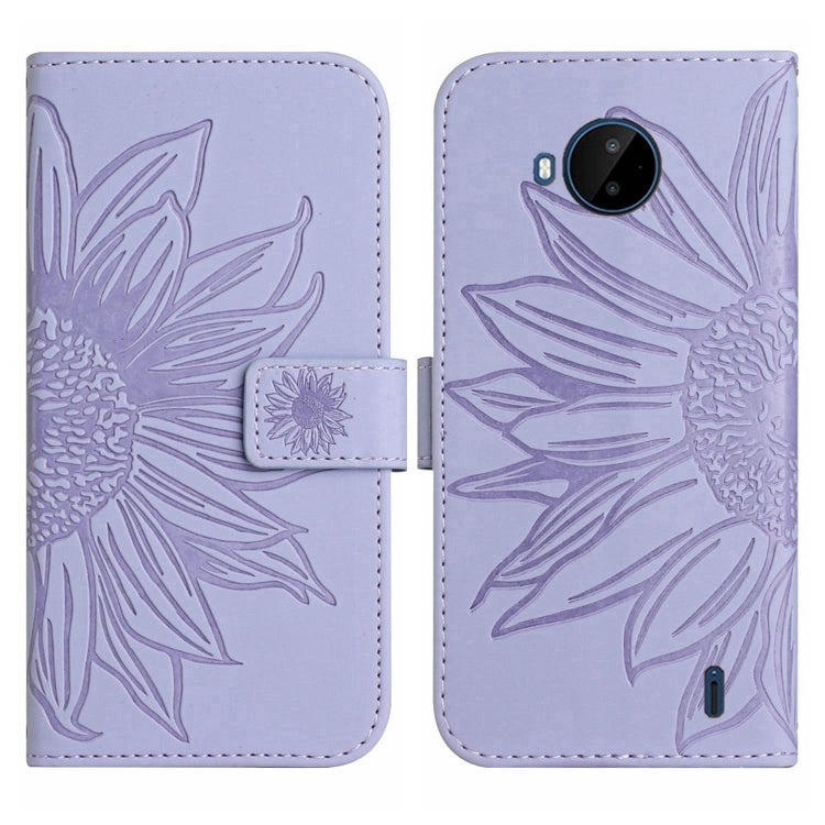For Nokia C20 Plus Skin Feel Sun Flower Pattern Flip Leather Phone Case with Lanyard