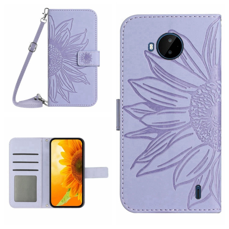 For Nokia C20 Plus Skin Feel Sun Flower Pattern Flip Leather Phone Case with Lanyard