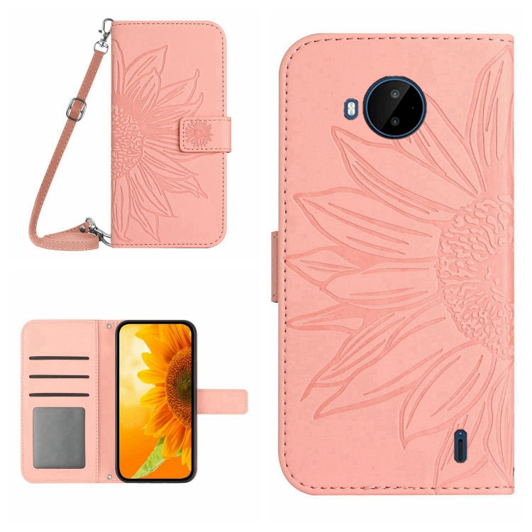 For Nokia C20 Plus Skin Feel Sun Flower Pattern Flip Leather Phone Case with Lanyard
