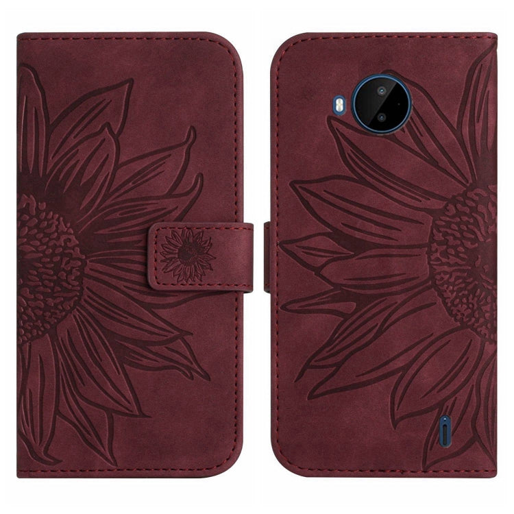 For Nokia C20 Plus Skin Feel Sun Flower Pattern Flip Leather Phone Case with Lanyard