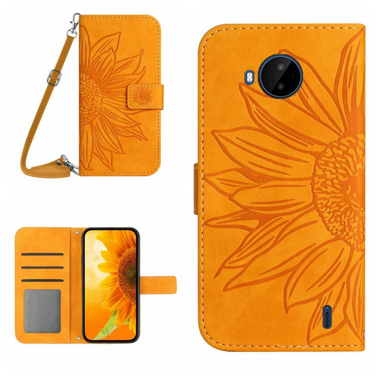 For Nokia C20 Plus Skin Feel Sun Flower Pattern Flip Leather Phone Case with Lanyard