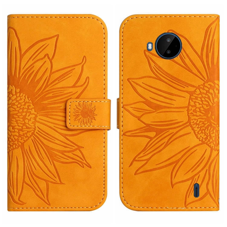 For Nokia C20 Plus Skin Feel Sun Flower Pattern Flip Leather Phone Case with Lanyard