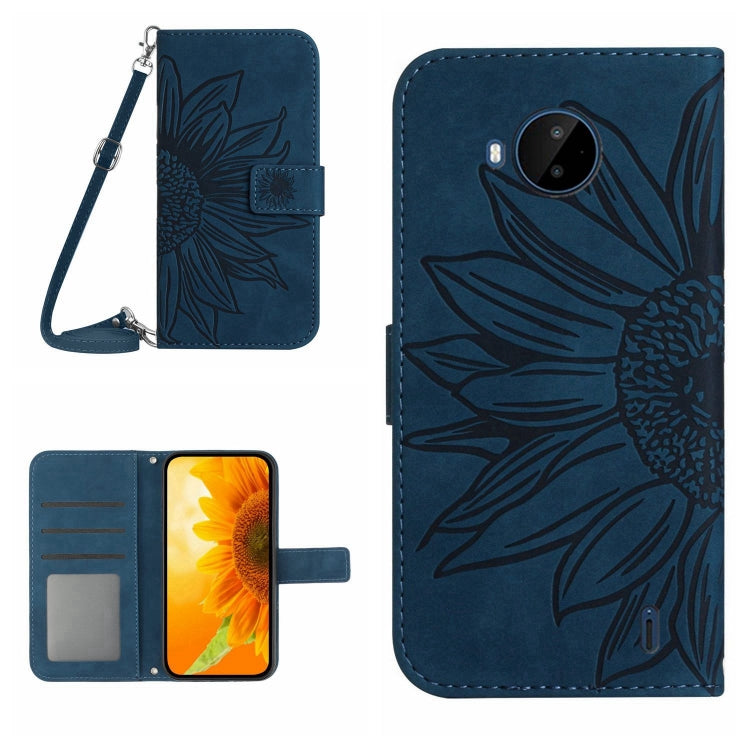 For Nokia C20 Plus Skin Feel Sun Flower Pattern Flip Leather Phone Case with Lanyard