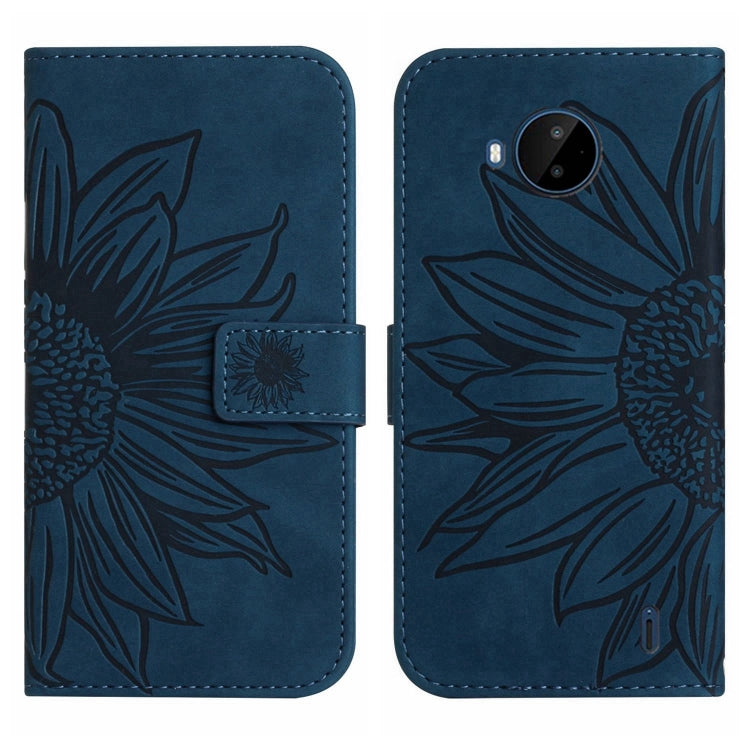 For Nokia C20 Plus Skin Feel Sun Flower Pattern Flip Leather Phone Case with Lanyard
