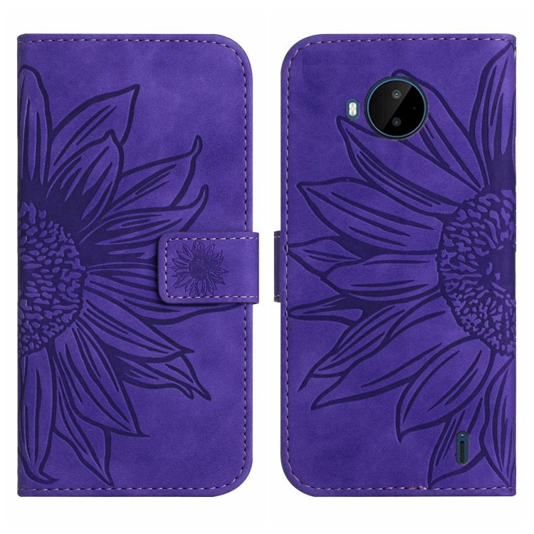 For Nokia C20 Plus Skin Feel Sun Flower Pattern Flip Leather Phone Case with Lanyard