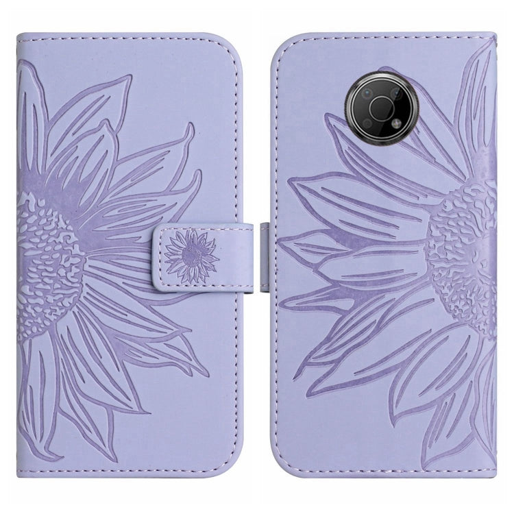 For Nokia G300 Skin Feel Sun Flower Pattern Flip Leather Phone Case with Lanyard