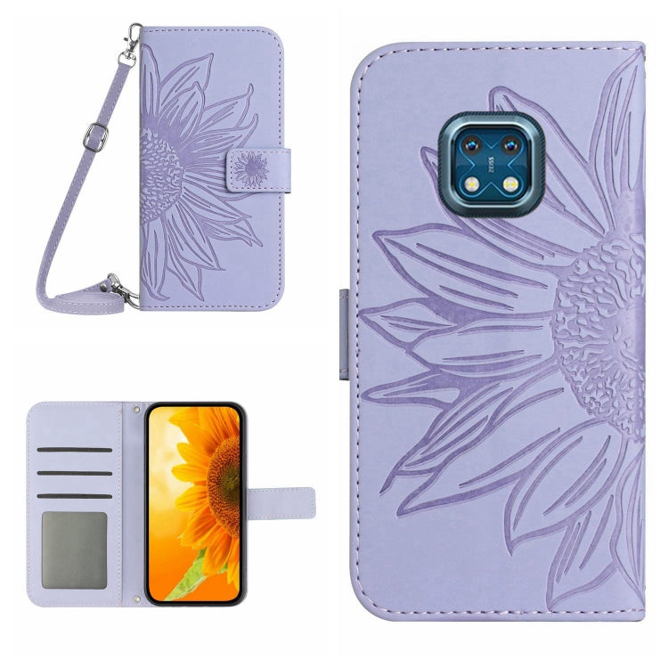 For Nokia XR20 Skin Feel Sun Flower Pattern Flip Leather Phone Case with Lanyard
