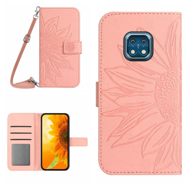 For Nokia XR20 Skin Feel Sun Flower Pattern Flip Leather Phone Case with Lanyard