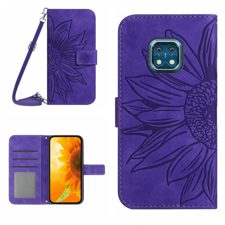 For Nokia XR20 Skin Feel Sun Flower Pattern Flip Leather Phone Case with Lanyard