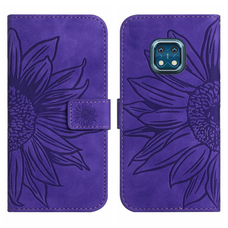 For Nokia XR20 Skin Feel Sun Flower Pattern Flip Leather Phone Case with Lanyard