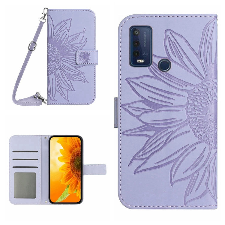 For Wiko Power U30 Skin Feel Sun Flower Pattern Flip Leather Phone Case with Lanyard