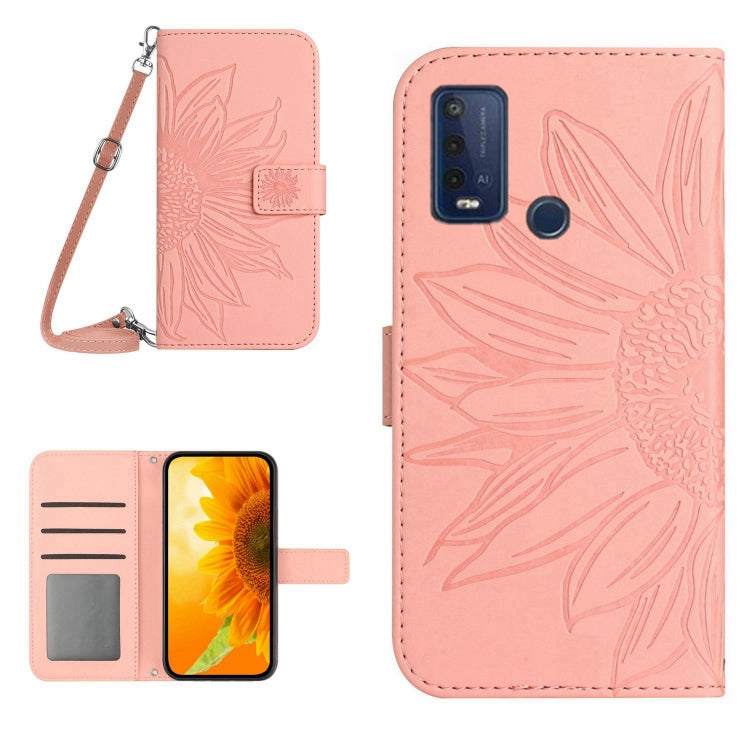 For Wiko Power U30 Skin Feel Sun Flower Pattern Flip Leather Phone Case with Lanyard