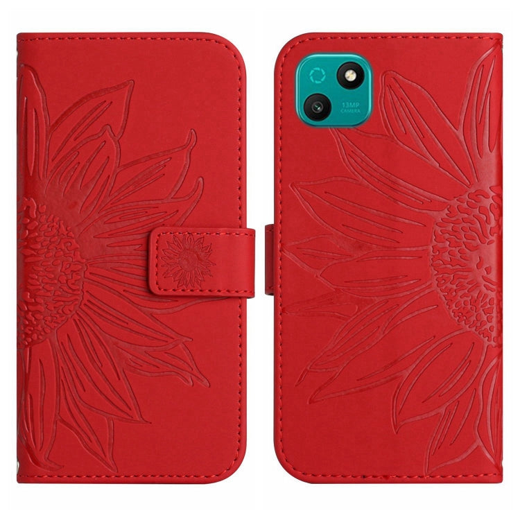 For Wiko T10 Skin Feel Sun Flower Pattern Flip Leather Phone Case with Lanyard