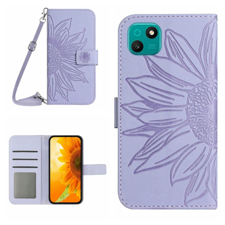 For Wiko T10 Skin Feel Sun Flower Pattern Flip Leather Phone Case with Lanyard