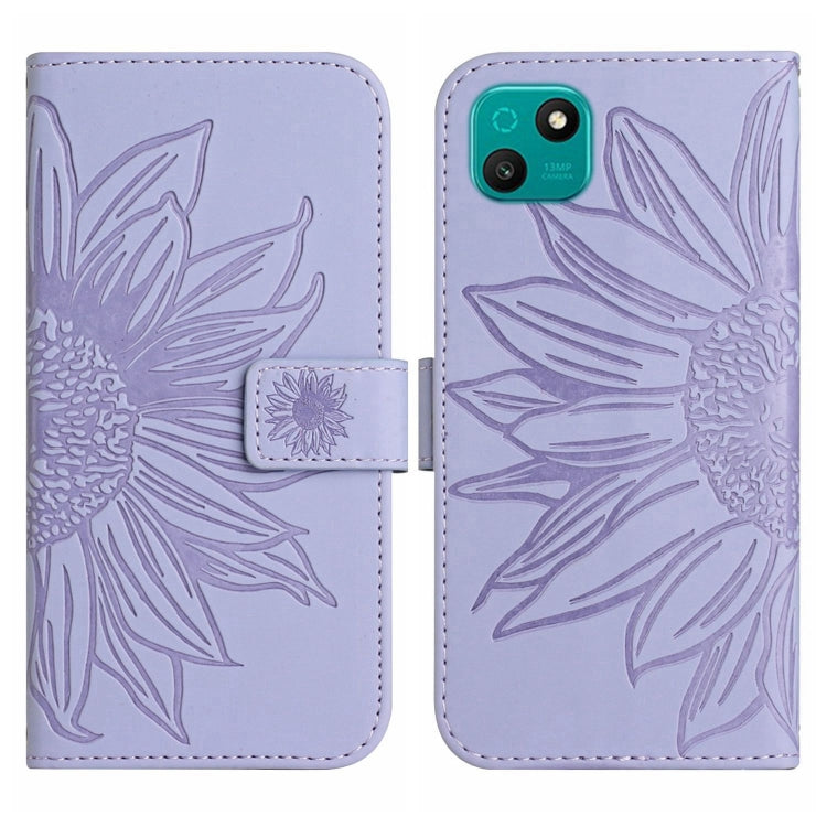 For Wiko T10 Skin Feel Sun Flower Pattern Flip Leather Phone Case with Lanyard