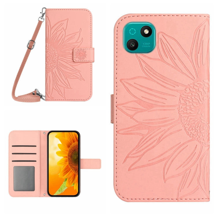 For Wiko T10 Skin Feel Sun Flower Pattern Flip Leather Phone Case with Lanyard
