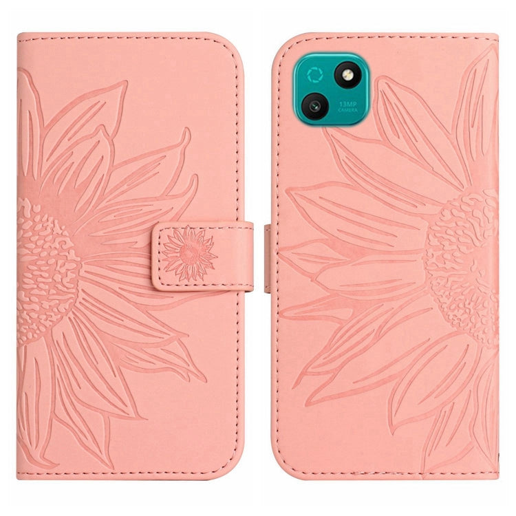 For Wiko T10 Skin Feel Sun Flower Pattern Flip Leather Phone Case with Lanyard