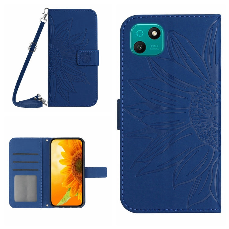 For Wiko T10 Skin Feel Sun Flower Pattern Flip Leather Phone Case with Lanyard