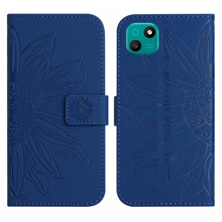 For Wiko T10 Skin Feel Sun Flower Pattern Flip Leather Phone Case with Lanyard