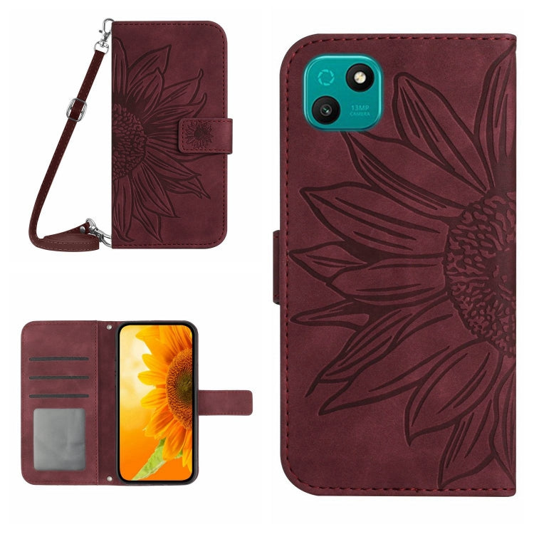 For Wiko T10 Skin Feel Sun Flower Pattern Flip Leather Phone Case with Lanyard