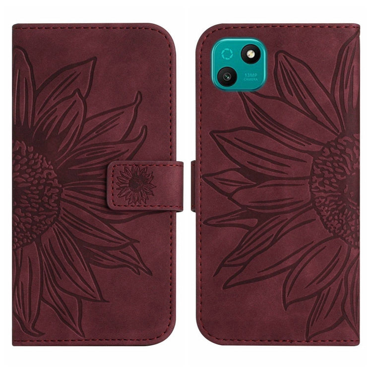 For Wiko T10 Skin Feel Sun Flower Pattern Flip Leather Phone Case with Lanyard