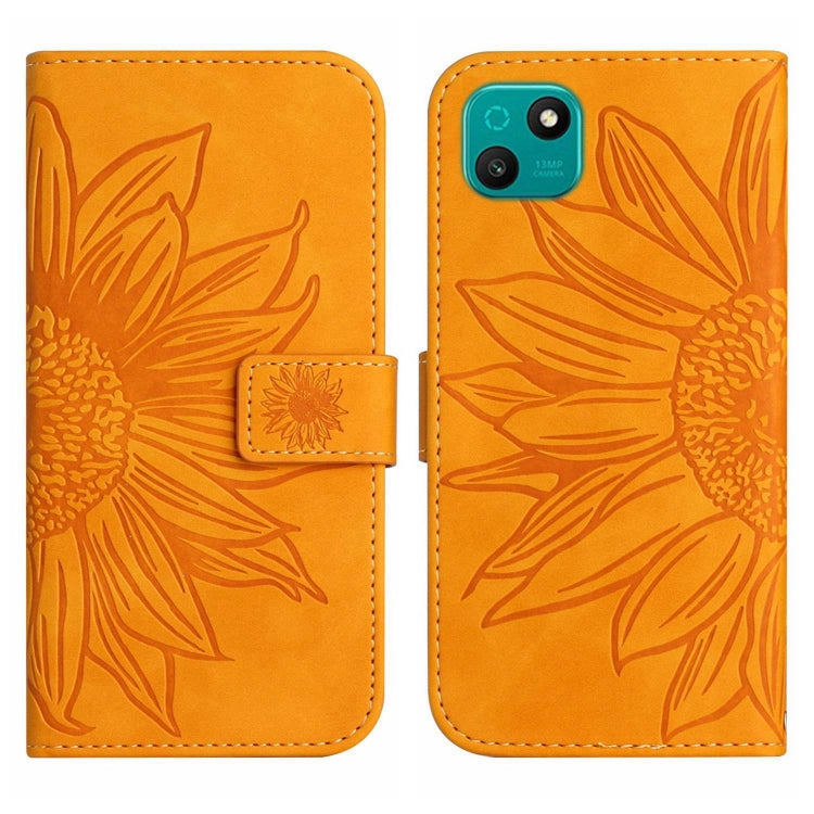 For Wiko T10 Skin Feel Sun Flower Pattern Flip Leather Phone Case with Lanyard