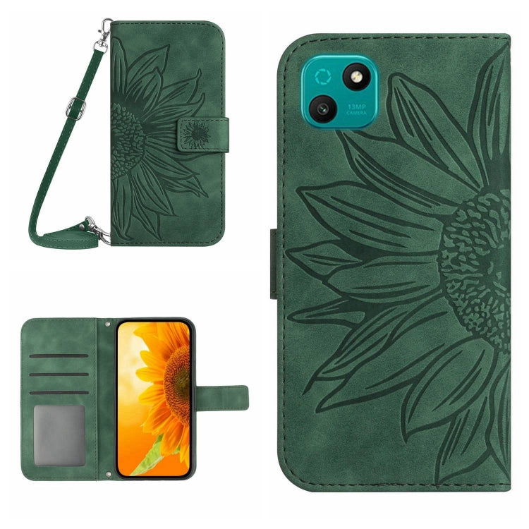 For Wiko T10 Skin Feel Sun Flower Pattern Flip Leather Phone Case with Lanyard