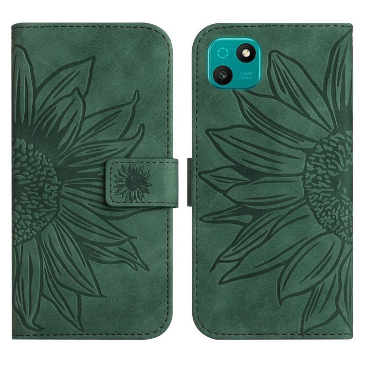For Wiko T10 Skin Feel Sun Flower Pattern Flip Leather Phone Case with Lanyard