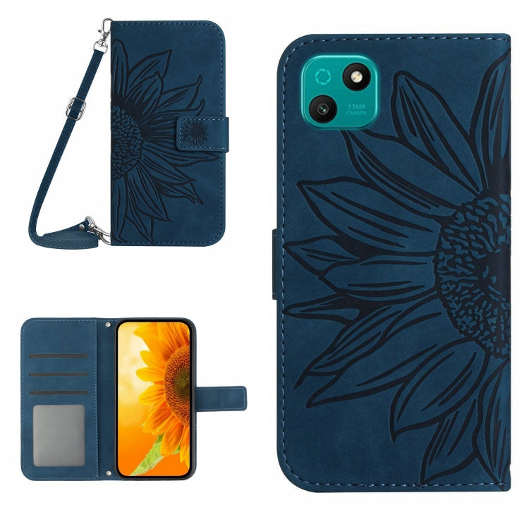 For Wiko T10 Skin Feel Sun Flower Pattern Flip Leather Phone Case with Lanyard
