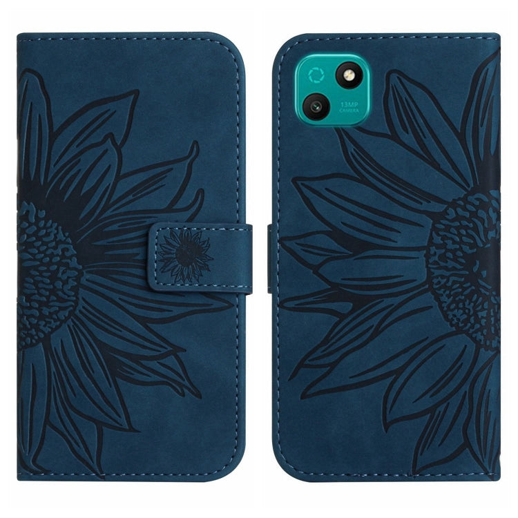 For Wiko T10 Skin Feel Sun Flower Pattern Flip Leather Phone Case with Lanyard
