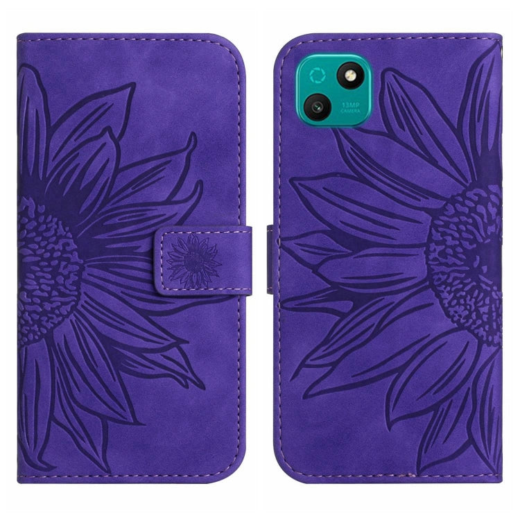 For Wiko T10 Skin Feel Sun Flower Pattern Flip Leather Phone Case with Lanyard