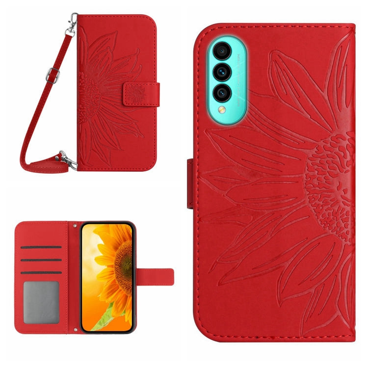 For Wiko T50 Skin Feel Sun Flower Pattern Flip Leather Phone Case with Lanyard