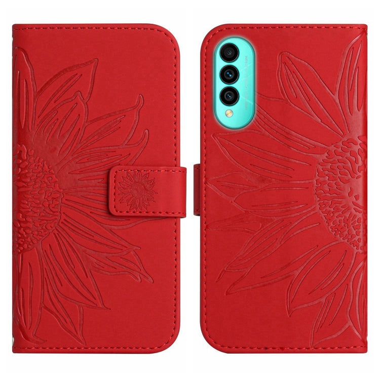 For Wiko T50 Skin Feel Sun Flower Pattern Flip Leather Phone Case with Lanyard