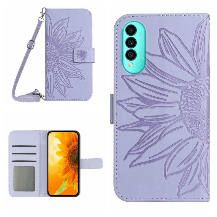 For Wiko T50 Skin Feel Sun Flower Pattern Flip Leather Phone Case with Lanyard