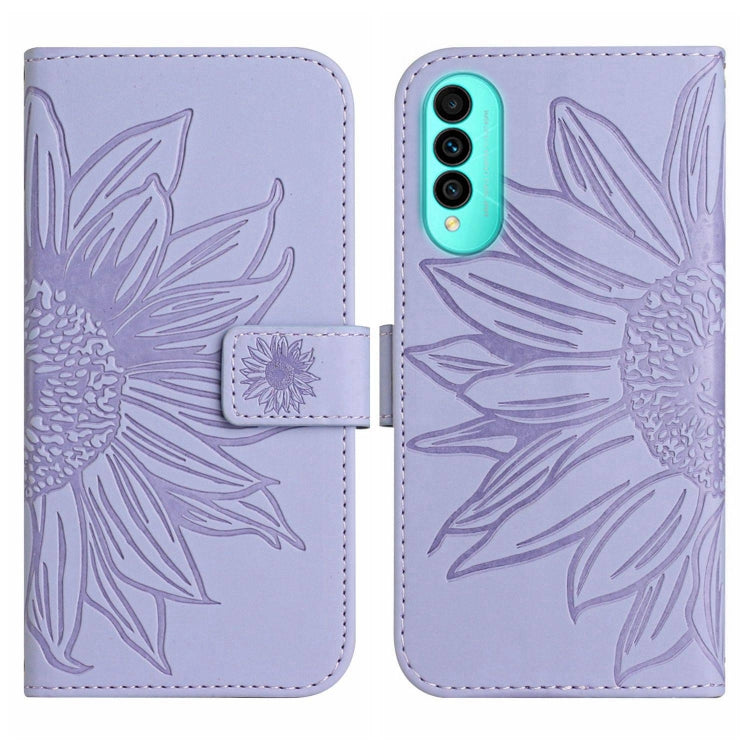 For Wiko T50 Skin Feel Sun Flower Pattern Flip Leather Phone Case with Lanyard