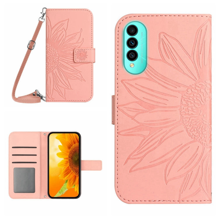 For Wiko T50 Skin Feel Sun Flower Pattern Flip Leather Phone Case with Lanyard