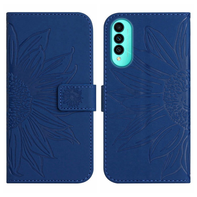 For Wiko T50 Skin Feel Sun Flower Pattern Flip Leather Phone Case with Lanyard