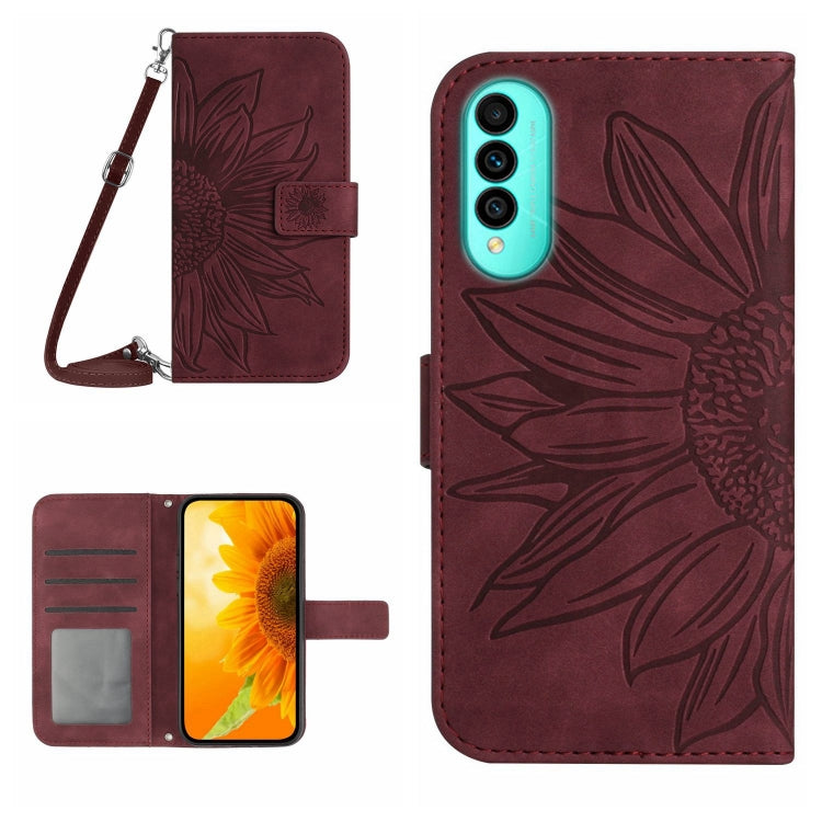 For Wiko T50 Skin Feel Sun Flower Pattern Flip Leather Phone Case with Lanyard