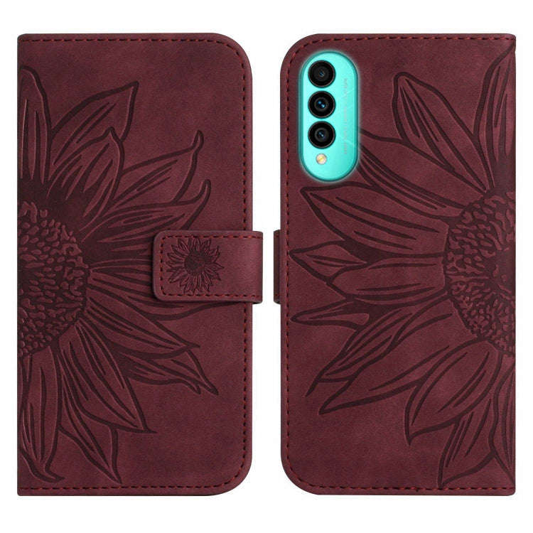 For Wiko T50 Skin Feel Sun Flower Pattern Flip Leather Phone Case with Lanyard
