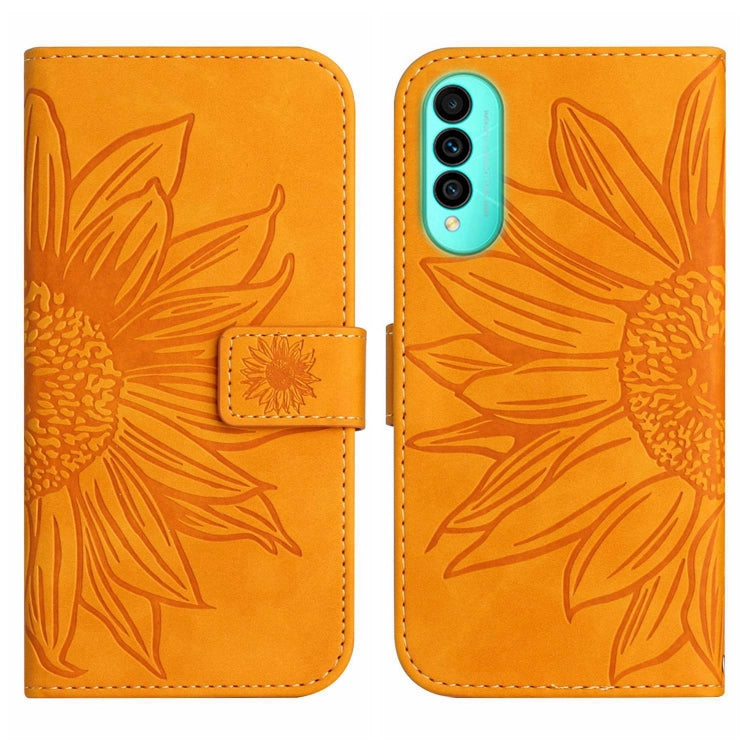 For Wiko T50 Skin Feel Sun Flower Pattern Flip Leather Phone Case with Lanyard