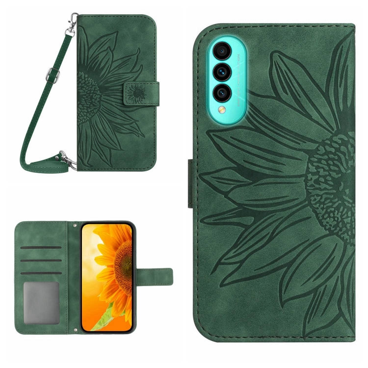 For Wiko T50 Skin Feel Sun Flower Pattern Flip Leather Phone Case with Lanyard