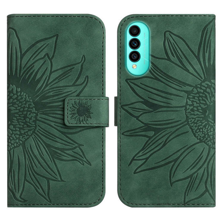 For Wiko T50 Skin Feel Sun Flower Pattern Flip Leather Phone Case with Lanyard